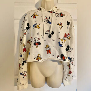 Disney Mickey Mouse Cropped Hoodie Sweater White L